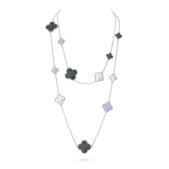 VCA Magic Alhambra Long Necklace 16 Motifs 18K White Gold