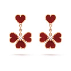 VCA Sweet Hearts Alhambra Effeuillage Earrings 18K Rose Gold