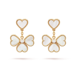VCA Sweet Alhambra Effeuillage Heart Earrings 18K Yellow Gold