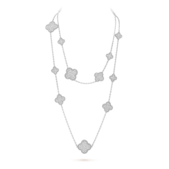 VCA Magic Alhambra Long Necklace 16 Motifs 18K White Gold Diamonds