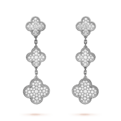 VCA Magic Alhambra Earrings 3 Motifs 18K White Gold Diamonds