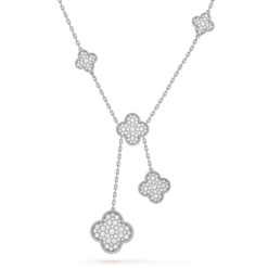 VCA Magic Alhambra Necklace 6 Motifs 18K White Gold Diamonds