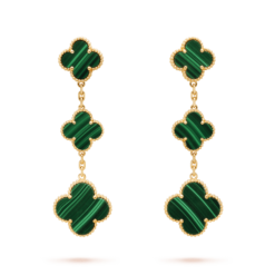 VCA Magic Alhambra Earrings 3 Motifs 18K Yellow Gold Malachite