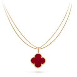 VCA Magic Alhambra Long Necklace 1 Motif 18K Gold Carnelian