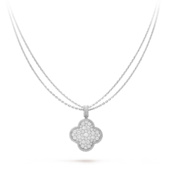 VCA Magic Alhambra Long Necklace 1 Motif 18K White Gold Diamonds