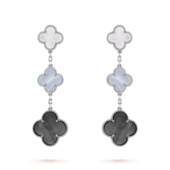VCA Magic Alhambra Earrings 3 Motifs 18K White Gold