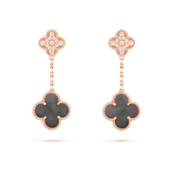 VCA Magic Alhambra Earrings 2 Motifs 18K Rose Gold Diamonds