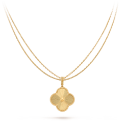 VCA Magic Alhambra Long Necklace 1 Motif Guilloché 18K Gold