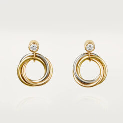 Cartier Trinity Earrings Trippel Rings 18K Gold with Diamond