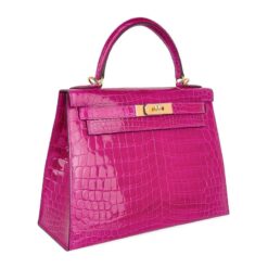 Hermes Kelly 28 Sellier Crocodile Bag Rose Scheherazade