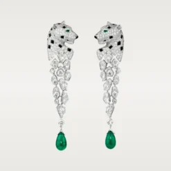 Panthère de Cartier Long Dangles Earrings 18K White Gold Diamonds
