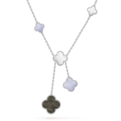 VCA Magic Alhambra Necklace 6 Motifs 18K White Gold