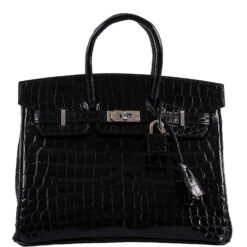 Hermes Birkin 25 Shiny Black Crocodile Bag