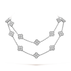 VCA Vintage Alhambra Long Necklace 20 Motifs 18K White Gold Diamonds