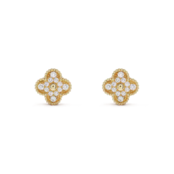 VCA Vintage Alhambra Earrings 18K Yellow Gold Diamonds