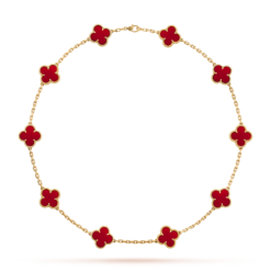 VCA Vintage Alhambra Necklace 10 Motifs 18K Yellow Gold Carnelian