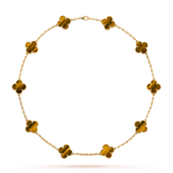 VCA Vintage Alhambra Necklace 10 Motifs 18K Yellow Gold Tiger's Eye