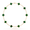 VCA Vintage Alhambra Necklace 10 Motifs 18K Yellow Gold Malachite