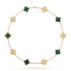VCA Vintage Alhambra Necklace 10 Motifs 18K Yellow Gold Diamonds