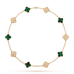 VCA Vintage Alhambra Necklace 10 Motifs 18K Yellow Gold Diamonds