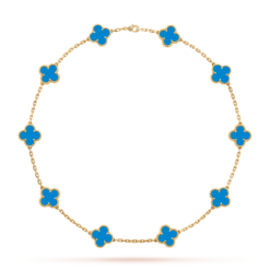 VCA Vintage Alhambra Necklace 10 Motifs 18K Yellow Gold Agate