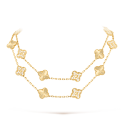 VCA Vintage Alhambra Long Necklace 20 Motifs 18K Yellow Gold Diamonds