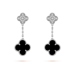 VCA Magic Alhambra Earrings 2 Motifs 18K White Gold Diamonds
