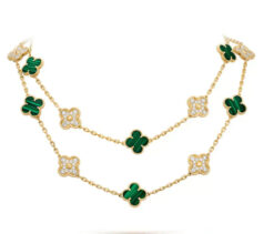 VCA Vintage Alhambra Long Necklace 20 Motifs 18K Gold Diamonds